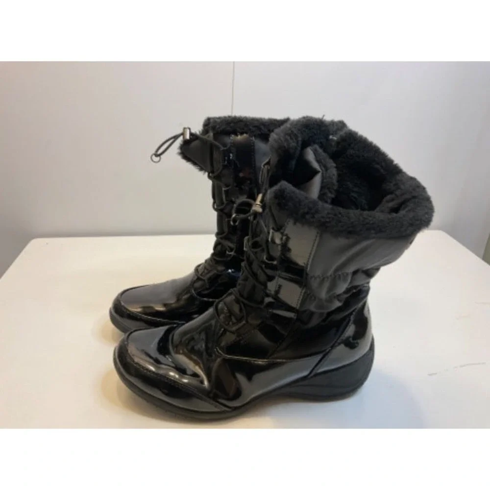 Khombu Winter Boots Womens Black Excellent Waterproof Faux Fur Lined Quilted
